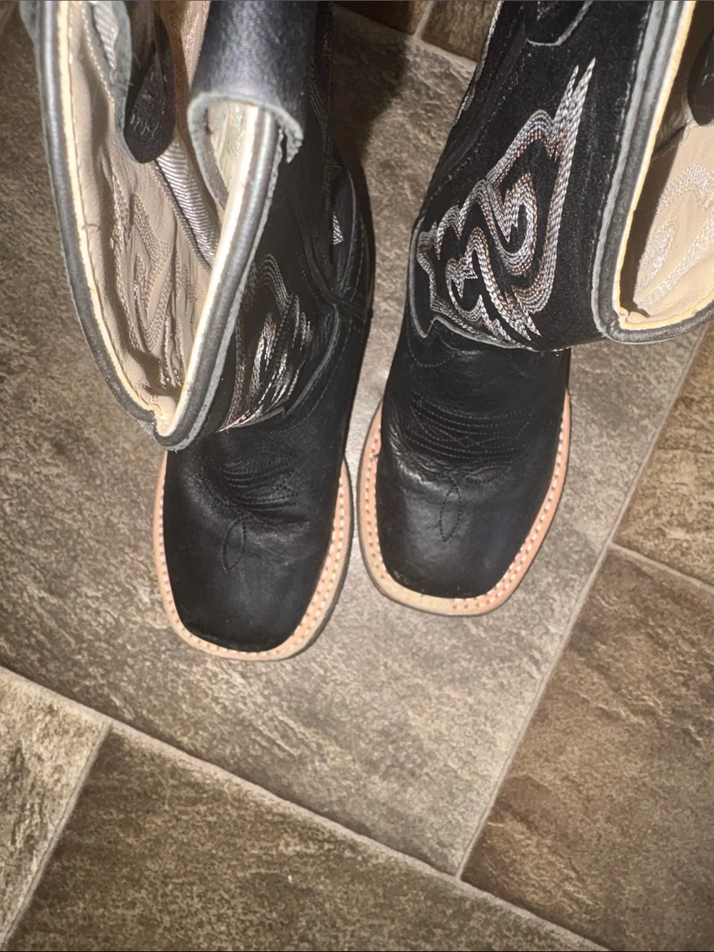 Kids Black Western Cowboy Boots with Embroidered Silver Accents, leather upper